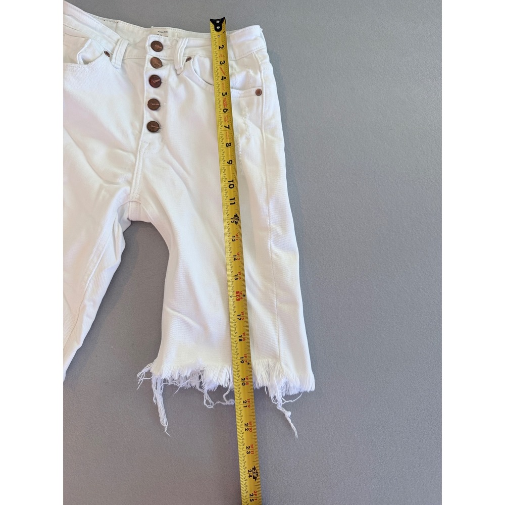 Bohme White Denim Bermuda Shorts Button Fly Distressed Frayed Hem 25 - Picture 4 of 6